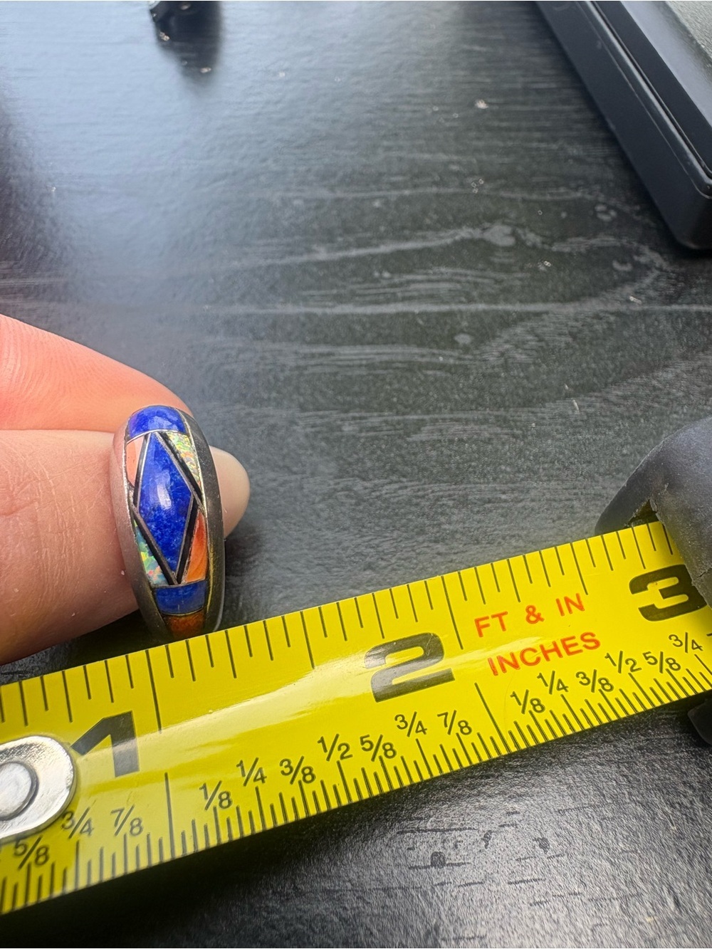 P. Sanchez Sterling Silver Ring with Blue, Orange, Opal Stones - Size 8.5 - Picture 12 of 13